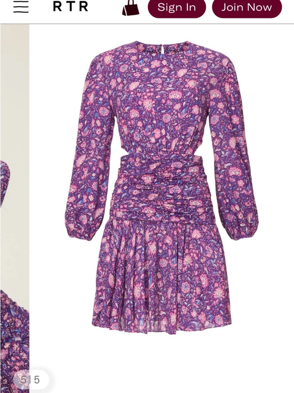 Maje Purple Floral Long-Sleeve Ruched Mini Dress